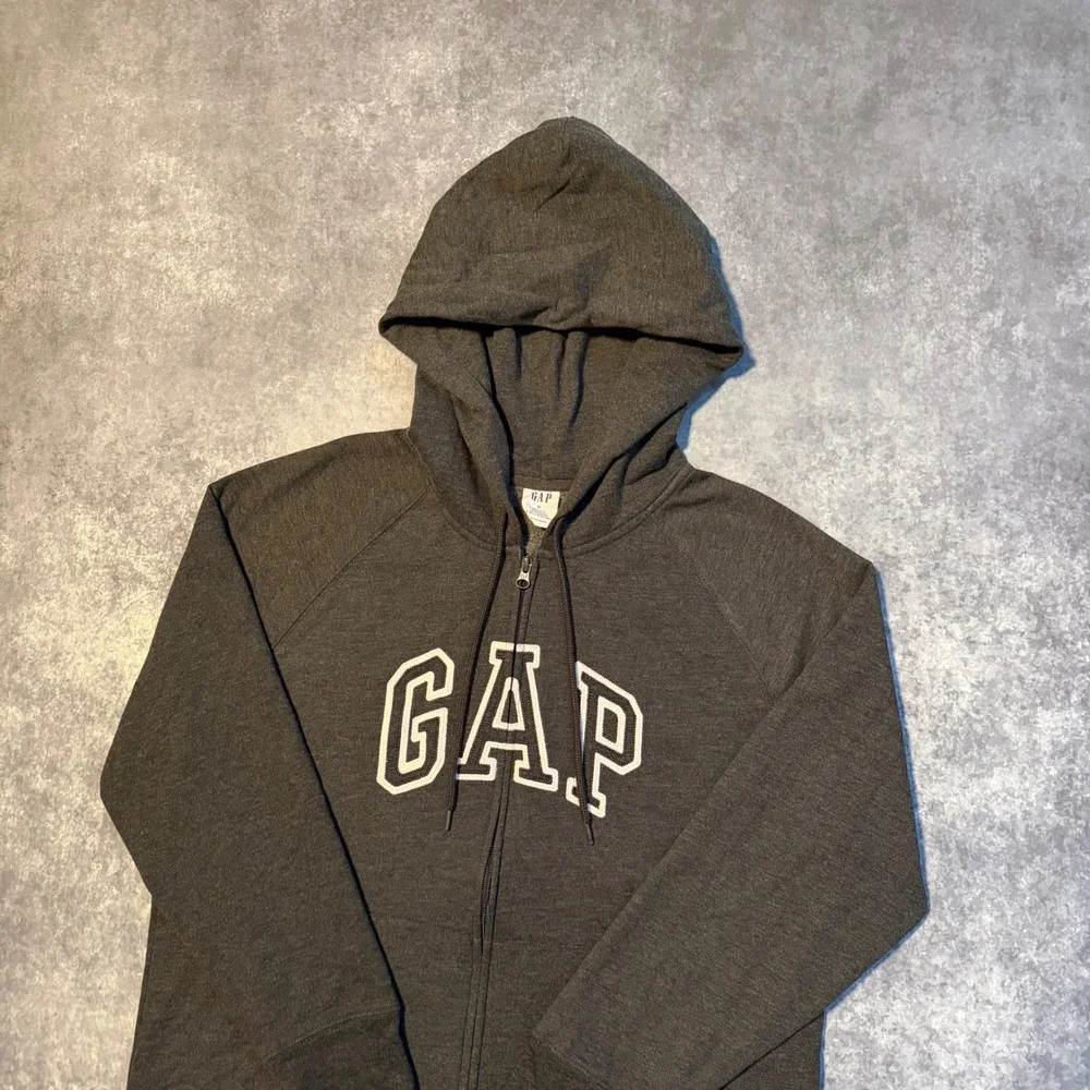 Gap Women's XL Gray Full Zip Hoodie Arch Logo Raglan Sweatshirt Heather Charcoal - Picture 5 of 5